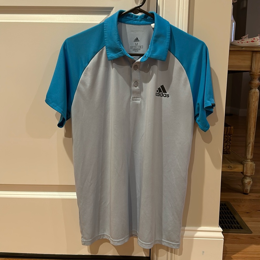 Adidas Aeroready Golf Polo. Mens Medium. Grey / Blue